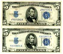 2 1934-A $5 Blue Seal Silver Certificates
