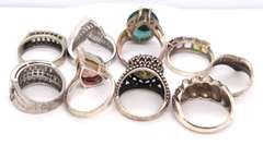 Vintage 925 Sterling Silver Group Lot of 9 Rings