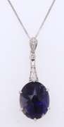 Vintage White Gold Inspired Iolite and Diamond Pendant on Chain