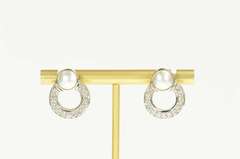 18K White Gold 0.84 Ctw Button Pearl Diamond Circle Statement Earrings