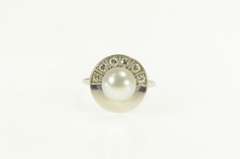 14K White Gold 1950's Pearl Diamond Semi Halo Engagement Ring