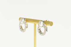 18K White Gold 0.84 Ctw Button Pearl Diamond Circle Statement Earrings