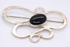 Vintage 925 Sterling Silver Signed Black Onyx Brooch