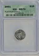 Flawless 2001 $10 Pure Platinum Eagle coin. ICG MS70