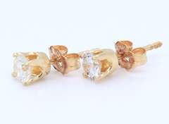 Elegant Yellow Gold Round Brilliant Cut Diamond Stud Earrings