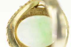 Silver Carved Floral Jade Ornate Woven Filigree Ring