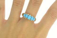 10K Yellow Gold Five Stone Turquoise Graduated Statement Ring