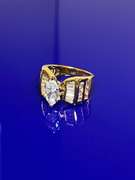 WOW!!!  Ladies Sparkling 14 Kt Yellow Gold Rare 3.35 Ct Marquis Cut Lab Created Diamond Ring