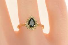 14K Yellow Gold 0.41 Ctw Pear Natural Sapphire Diamond Halo Ring