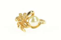 14K Yellow Gold Pearl Floral Cluster Statement Tropical Flower Ring