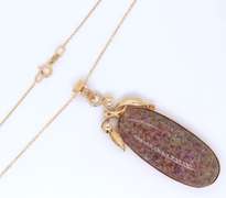 Formal Yellow Gold Brown Opalesca Stone Pendant on Chain