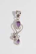 .925 Sterling Silver Pendant w/ Amethyst Gem Stones 53mm x 15mm