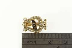 10K Yellow Gold Alpha Chi Omega Enamel Seed Pearl Harp Pin/Brooch