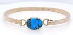 Vintage Taxco Mexican Sterling Silver Inlay Turquois Bracelet