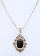 Vintage 925 Sterling Silver Black Onyx Pendant on Chain