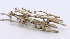 Vintage 925 Sterling Silver Brutalist Brooch Pendant on Italian Chain