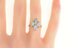10K Yellow Gold Oval Opal Cabochon Diamond Cocktail Ring