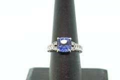 LADIES WHITE GOLD TANZANITE AND DIAMOND RING