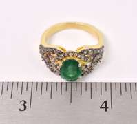 Fantastic 1.32CTW Natural Emerald & 1.10CTW Diamond Ring in Gold Plated Sterling Silver