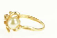 14K Yellow Gold Pearl Floral Cluster Statement Tropical Flower Ring