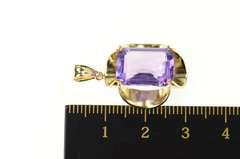 14K Yellow Gold Emerald Cut Amethyst Solitaire Scalloped Pendant