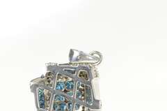 14K White Gold 2.50 Ctw Princess Blue & White Diamond Cluster Pendant