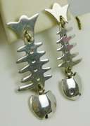 Vintage Mexico Sterling Abstract Fish Earrings