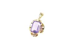 14K Yellow Gold Emerald Cut Amethyst Solitaire Scalloped Pendant