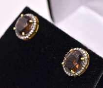 Precious 5.00CTW Smoky Quartz & 0.50CTW Diamond Earrings in Gold Plated Sterling Silver