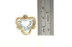14K Yellow Gold 1950's Blue Topaz Ornate Heart Love Symbol Ring