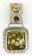 Massive Sterling Agate & Gemstones  Signed Pendant