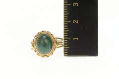 14K Yellow Gold Retro Oval Chrysocolla Cabochon Twist Trim Ring
