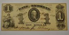 April 1862 bank Of Richmond $1, Lightly Circulated.