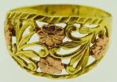 10KT Yellow Gold With Rose Gold Floral Ring