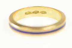 18K Yellow Gold Blue Enamel Stackable Designer Band Ring