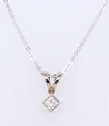 Lovely White Gold Princess Cut Diamond Pendant on Chain