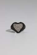 .925 Sterling Silver 15mm Heart Ring w/ Clear & Black Cubic Zarconia Stones Size 8