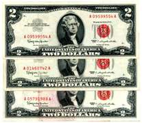 3 1963 $2 Red Seal US Notes