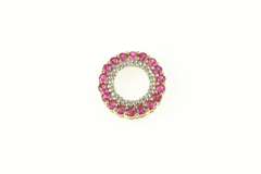 10K Yellow Gold Diamond Ruby Circle Round Statement Pendant