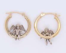 Beautiful Yellow Gold and Silver Angel Hoop Earrings