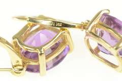14K Yellow Gold Retro Oval Amethyst Dangle Drop Statement Earrings
