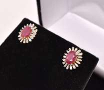 Ravishing 2.50CTW Ruby & 0.45CTW Diamond Earrings in Gold Plated Sterling Silver