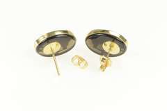 14K Yellow Gold Oval Smoky Quartz Panda Bamboo Motif Earrings