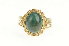 14K Yellow Gold Retro Oval Chrysocolla Cabochon Twist Trim Ring