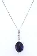 Vintage White Gold Inspired Iolite and Diamond Pendant on Chain