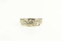14K White Gold 0.25 Ctw 1940's Diamond Ornate Scroll Band Ring