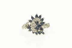 14K White Gold 1.55 Ctw Sapphire Diamond Swirl Retro Statement Ring