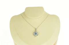 14K White Gold 2.50 Ctw Princess Blue & White Diamond Cluster Pendant