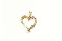 10K Yellow Gold Heart Love Symbol Ruby Diamond Statement Pendant