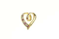 14K Yellow Gold Heart Sapphire & Ruby Reversible Swirl Pendant
